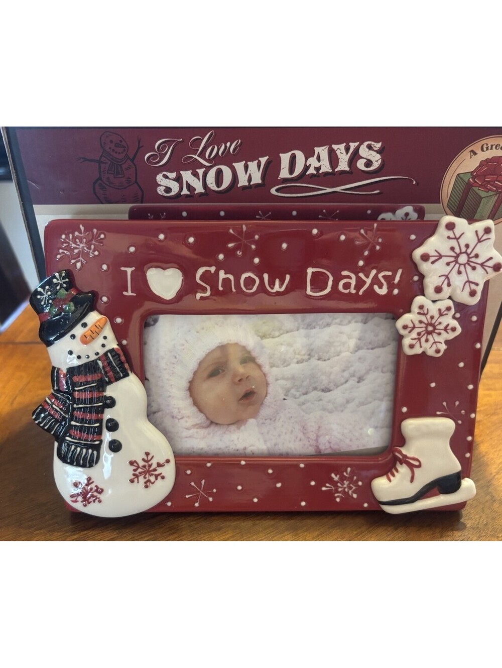 “I Love Snow Days” Picture Frame New In Box Snowman Skates Winter Holidays